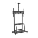 AISENS - Soporte de Suelo ECO con Rueda, Bandeja para DVD y Soporte de Cámara para Monitor/TV 150Kg de 37-100, Negro