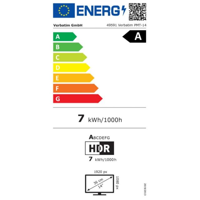 Verbatim - 49591 pantalla para PC 35,6 cm (14") 1920 x 1080 Pixeles Full HD LCD Pantalla táctil Negro