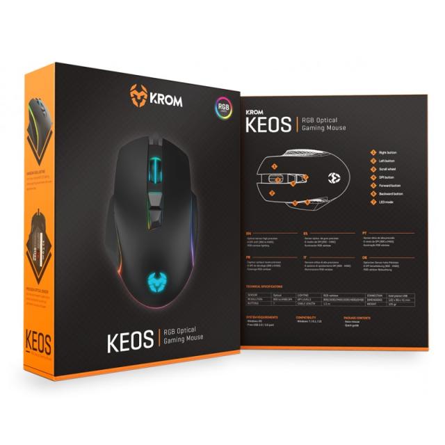 Krom - Keos ratón Juego mano derecha USB tipo A Óptico 6400 DPI