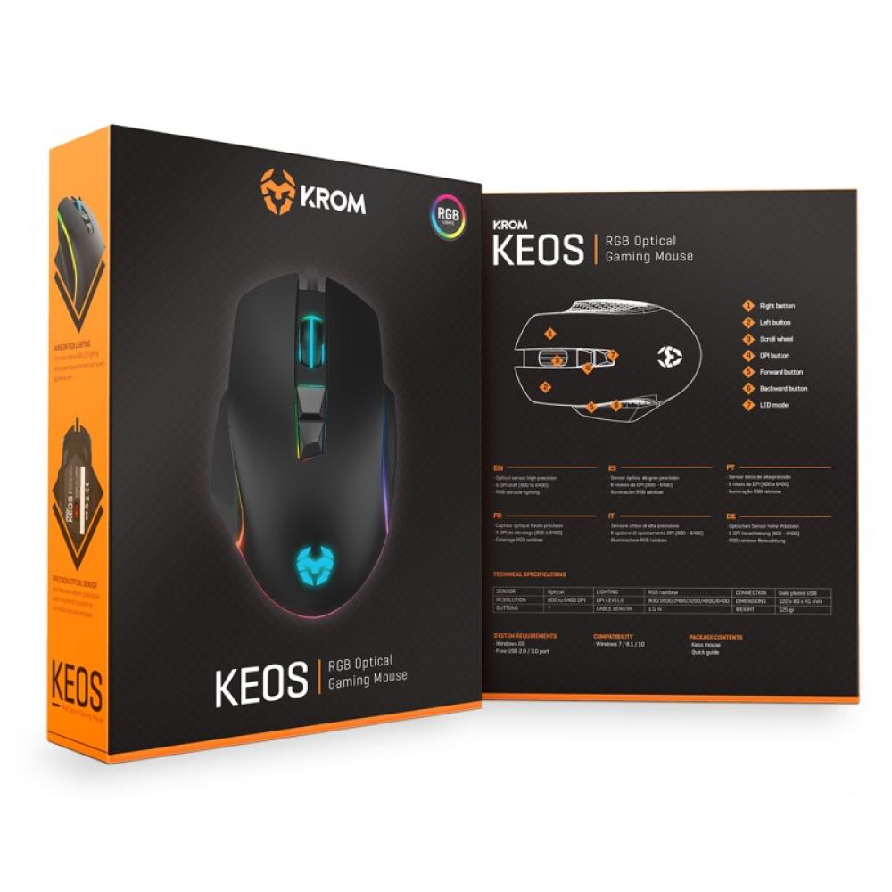 Krom - Keos ratón Juego mano derecha USB tipo A Óptico 6400 DPI
