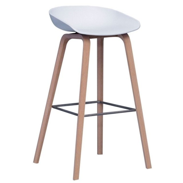 Taburete AWAK, madera, asiento blanco