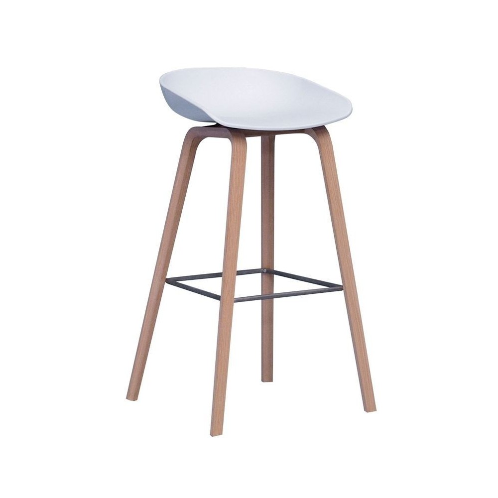 Taburete AWAK, madera, asiento blanco