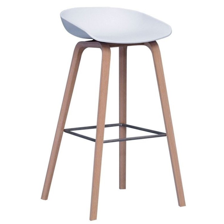 Taburete AWAK, madera, asiento blanco
