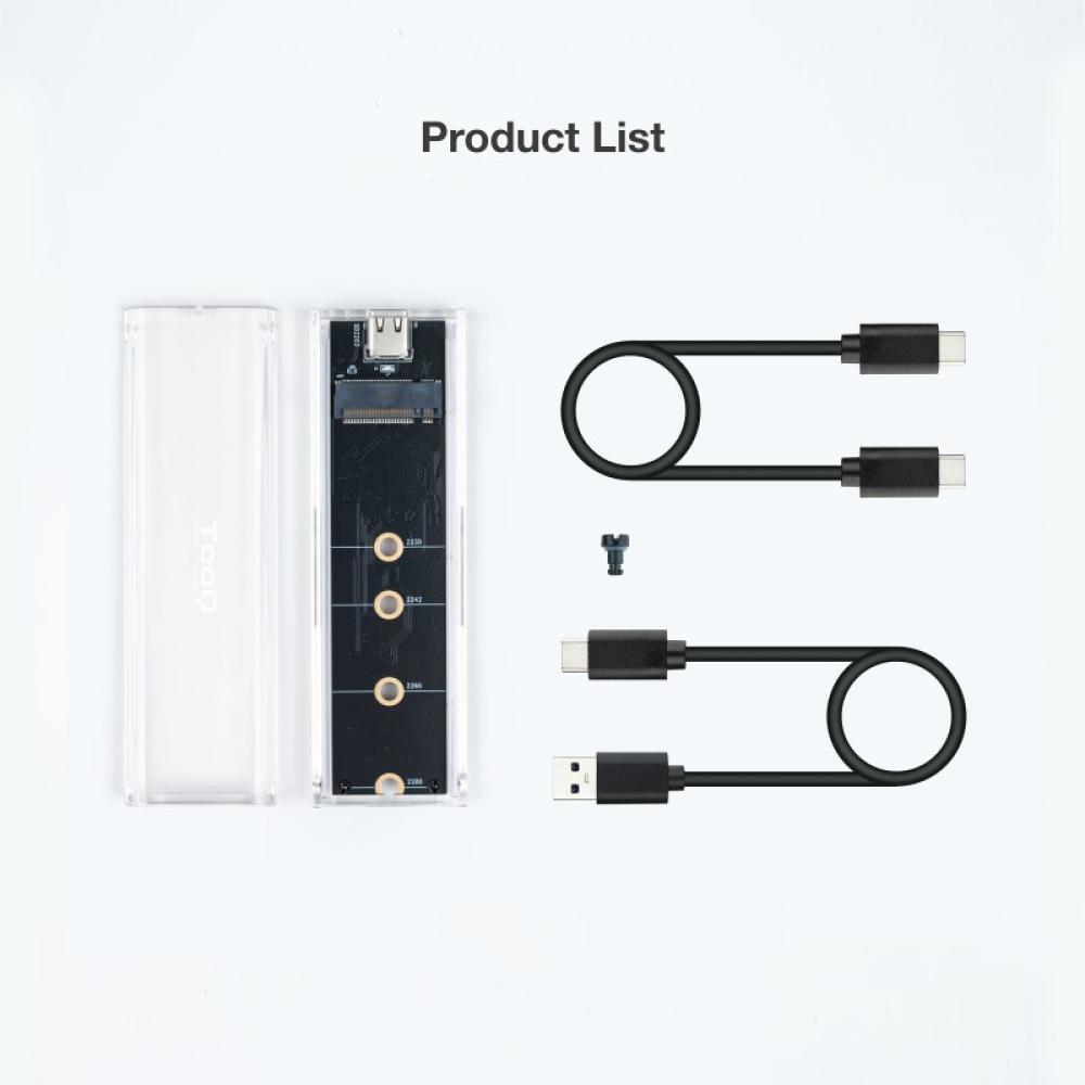 TooQ - Caja Externa para SSD M.2 NGFF/NVMe, Transparente, RGB