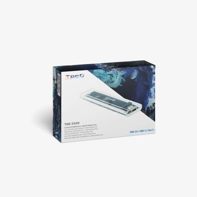 TooQ - Caja Externa para SSD M.2 NGFF/NVMe, Transparente, RGB