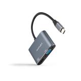 Nanocable - Conversor USB-C a HDMI/VGA 15 cm, Gris
