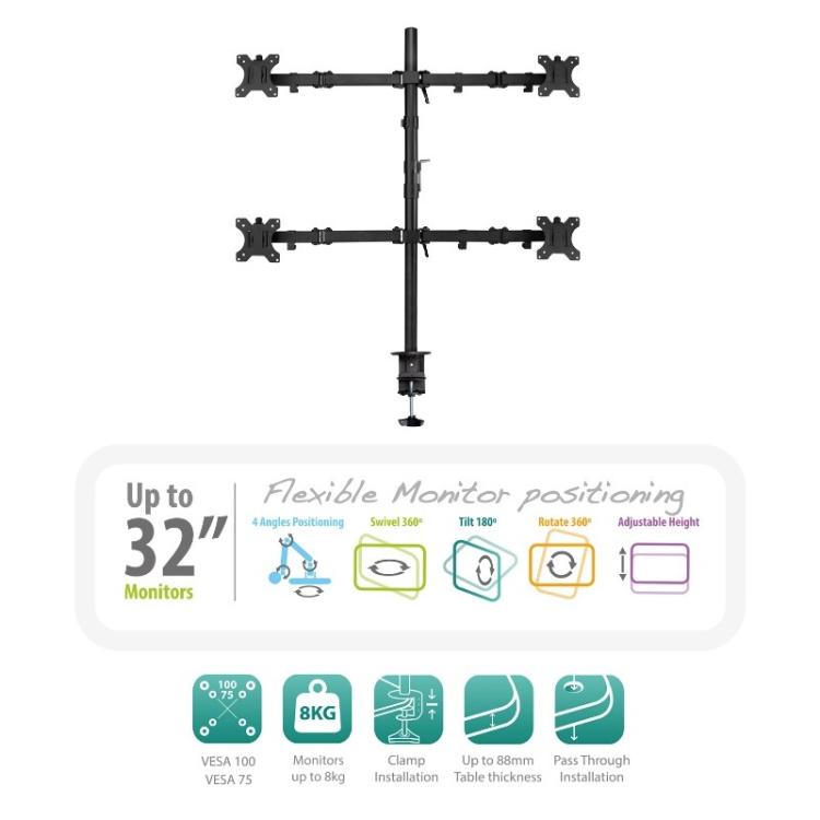 Ewent - EW1514 soporte para monitor 81,3 cm (32") Abrazadera/Atornillado Negro