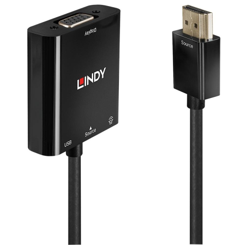 Lindy - 38285 adaptador de cable de vídeo 0,1 m HDMI tipo A (Estándar) VGA (D-Sub) Negro