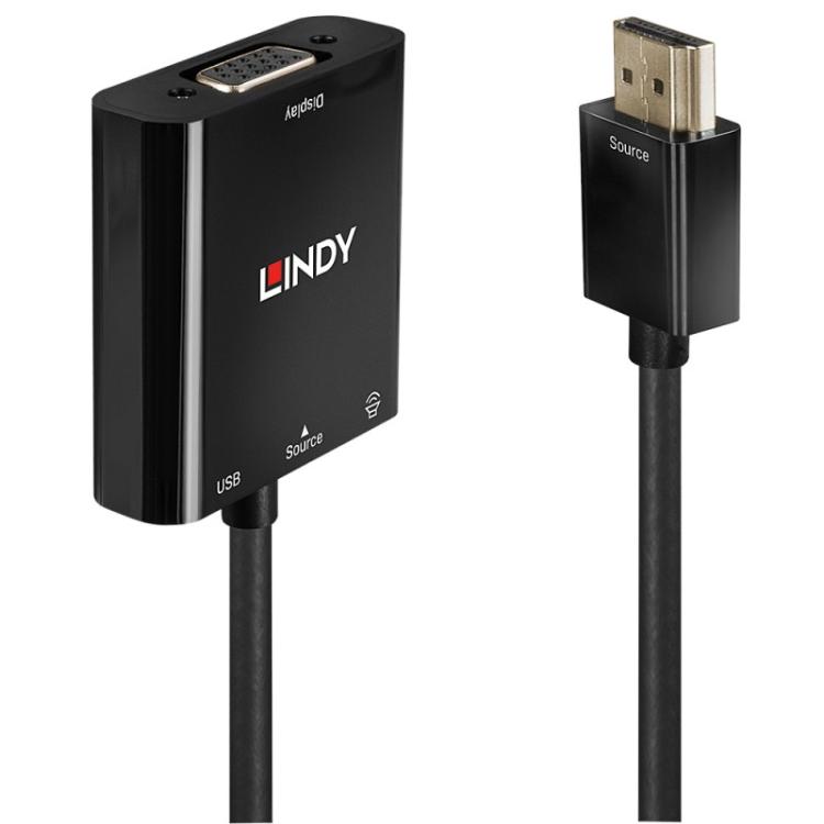 Lindy - 38285 adaptador de cable de vídeo 0,1 m HDMI tipo A (Estándar) VGA (D-Sub) Negro