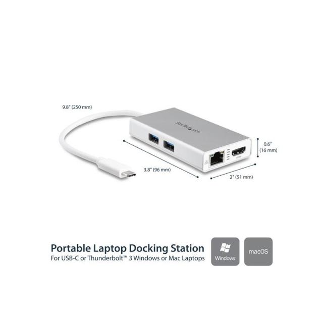 StarTech.com - Adaptador Multipuertos USB-C - Docking Station Portátil USB-C 4K HDMI - Entrega de Potencia 60W - GbE - Hub 2x US