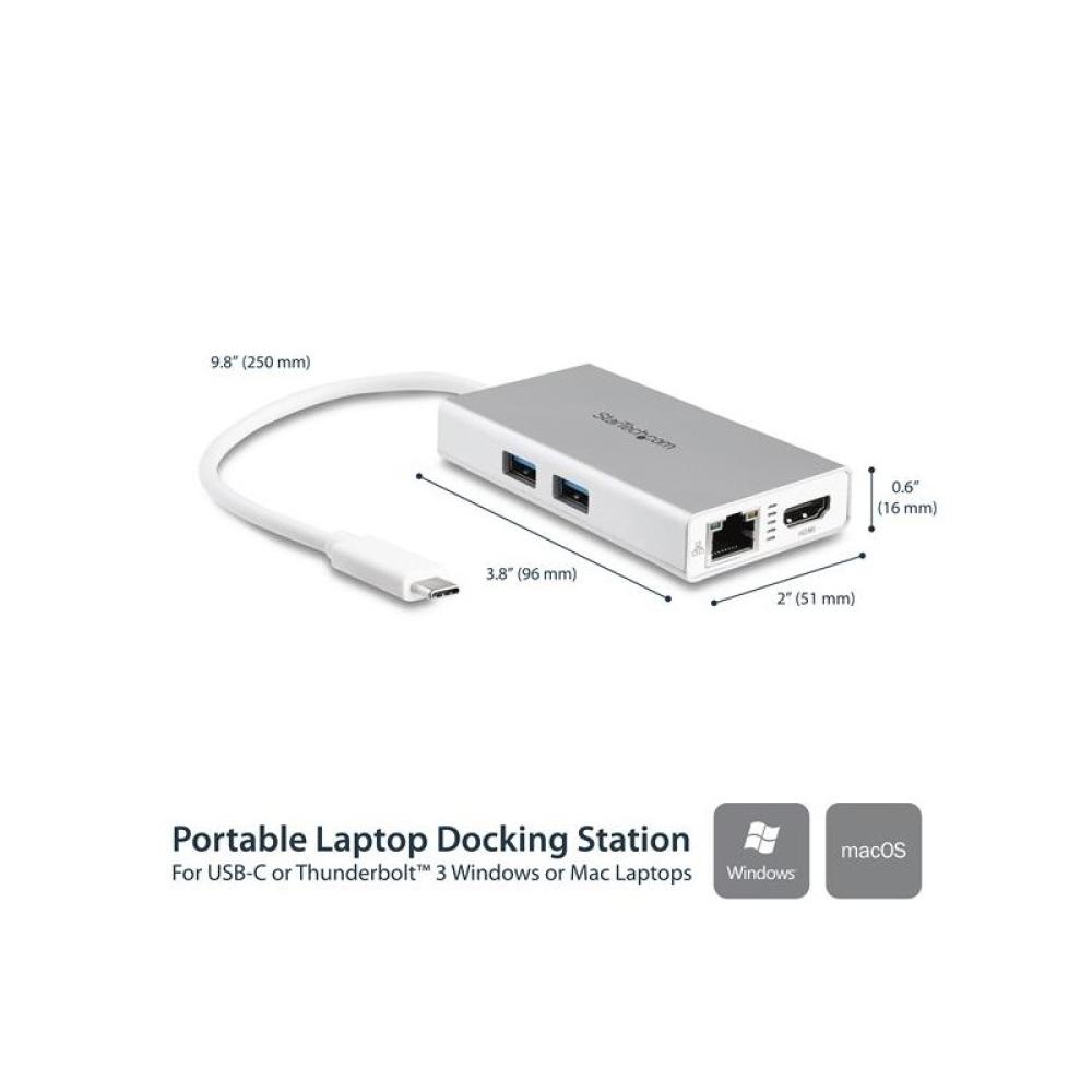 StarTech.com - Adaptador Multipuertos USB-C - Docking Station Portátil USB-C 4K HDMI - Entrega de Potencia 60W - GbE - Hub 2x US