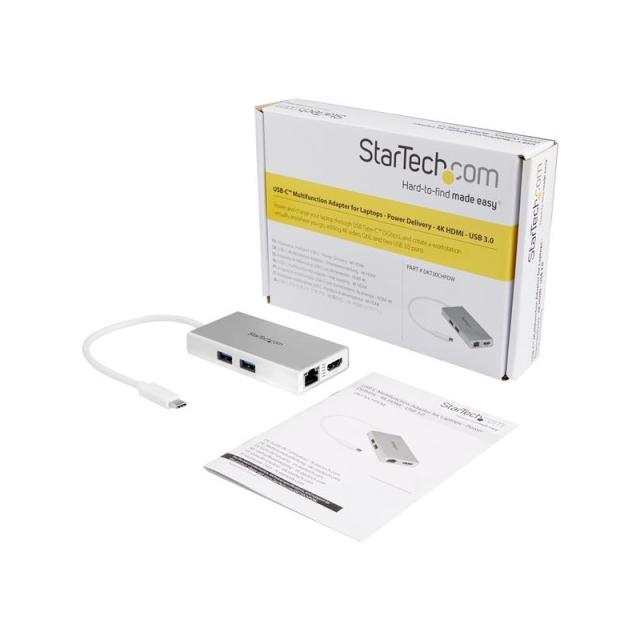 StarTech.com - Adaptador Multipuertos USB-C - Docking Station Portátil USB-C 4K HDMI - Entrega de Potencia 60W - GbE - Hub 2x US