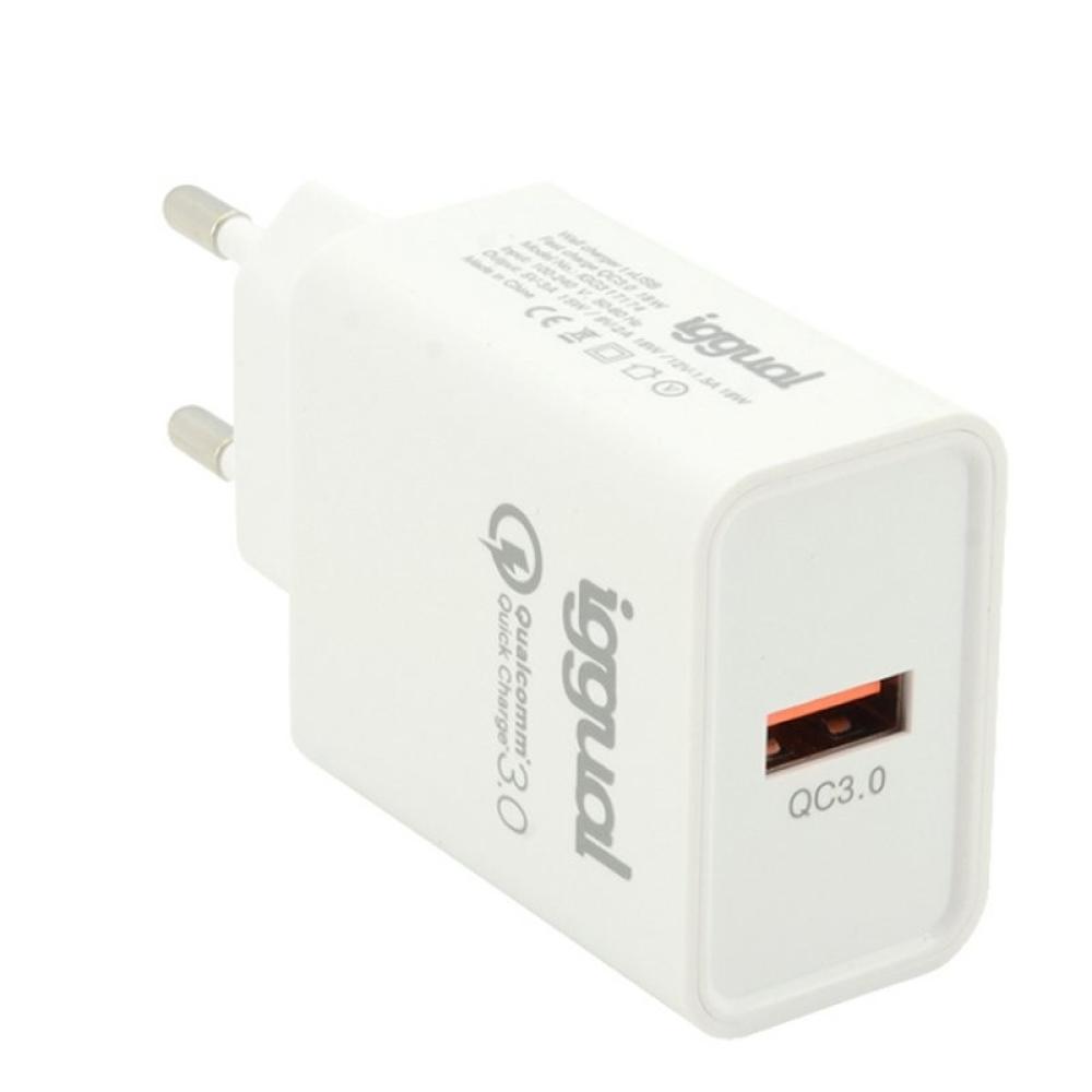 iggual - Cargador 1xUSB carga rápida QC3.0 18W