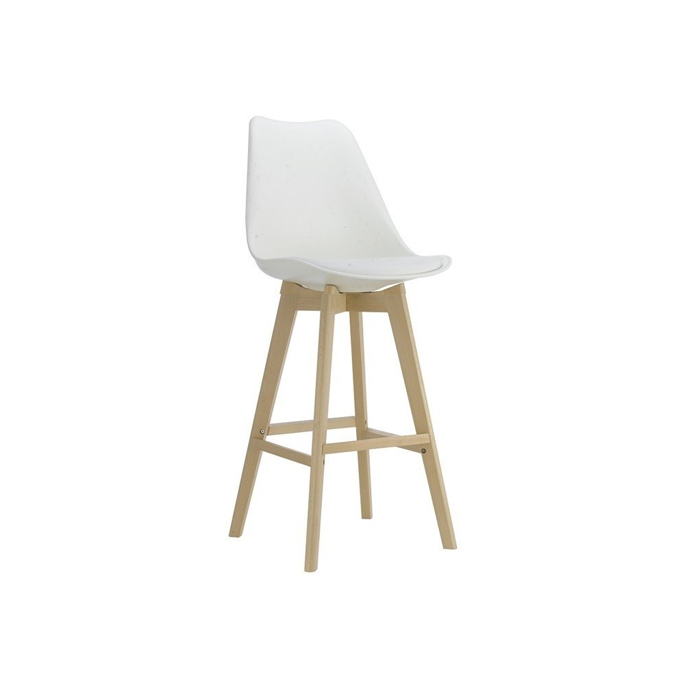 Taburete TORRE, madera, blanco, cojín blanco