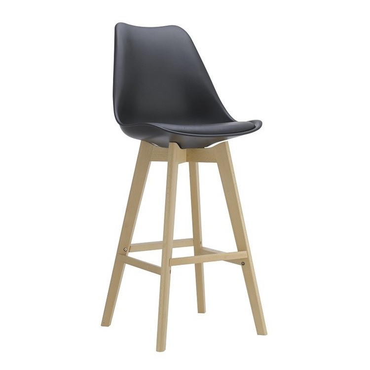 Taburete TORRE, madera, negro, cojín negro