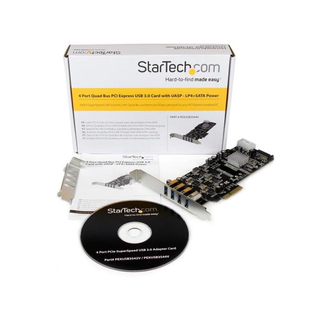 StarTech.com - Adaptador Tarjeta PCI Express PCI-E 4 Puertos USB 3.0 UASP 2 Canales de 5Gbps con Alimentación Molex SATA