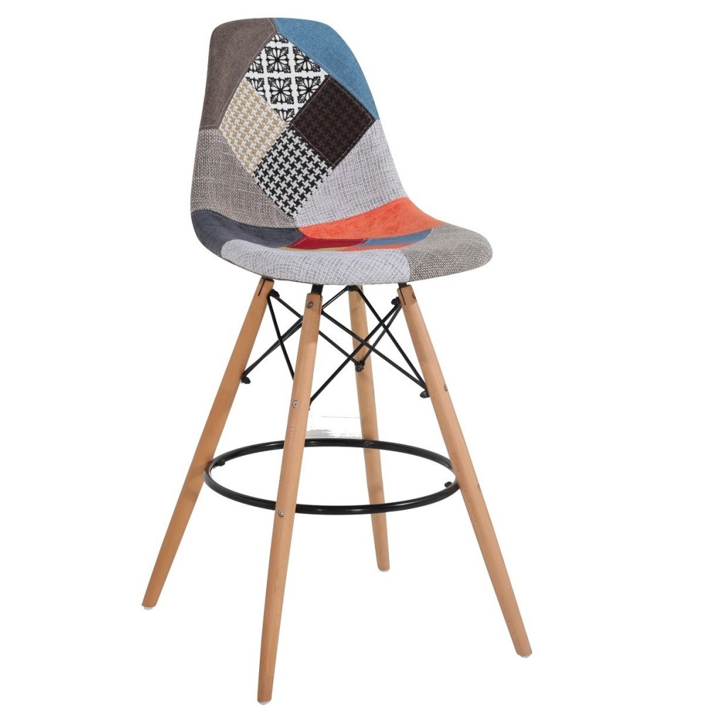 Taburete TOWER, madera, tapizado patchwork