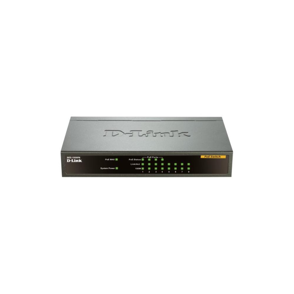 D-Link - DES-1008PA switch No administrado Fast Ethernet (10/100) Energía sobre Ethernet (PoE) Negro