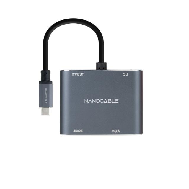 Nanocable - Conversor USB-C a HDMI/VGA/USB3.0/PD 15 cm, Gris