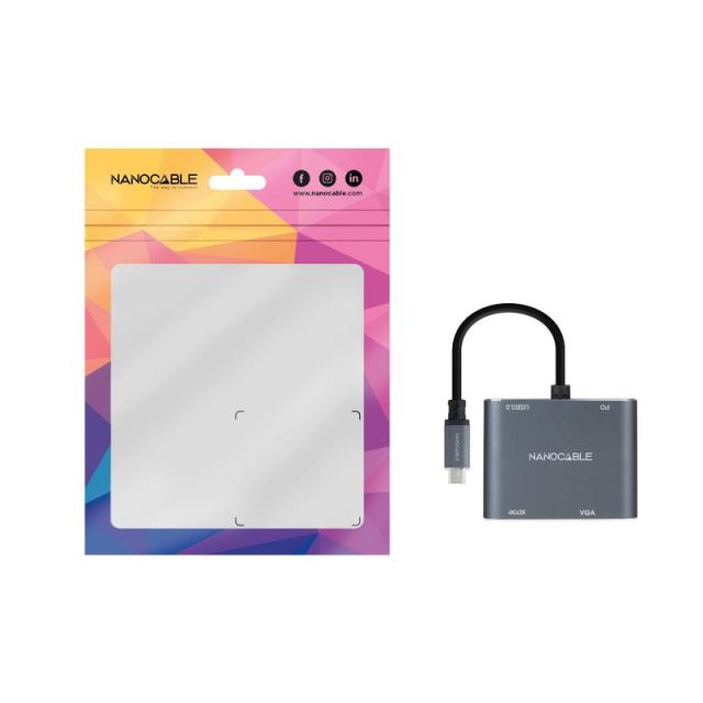 Nanocable - Conversor USB-C a HDMI/VGA/USB3.0/PD 15 cm, Gris