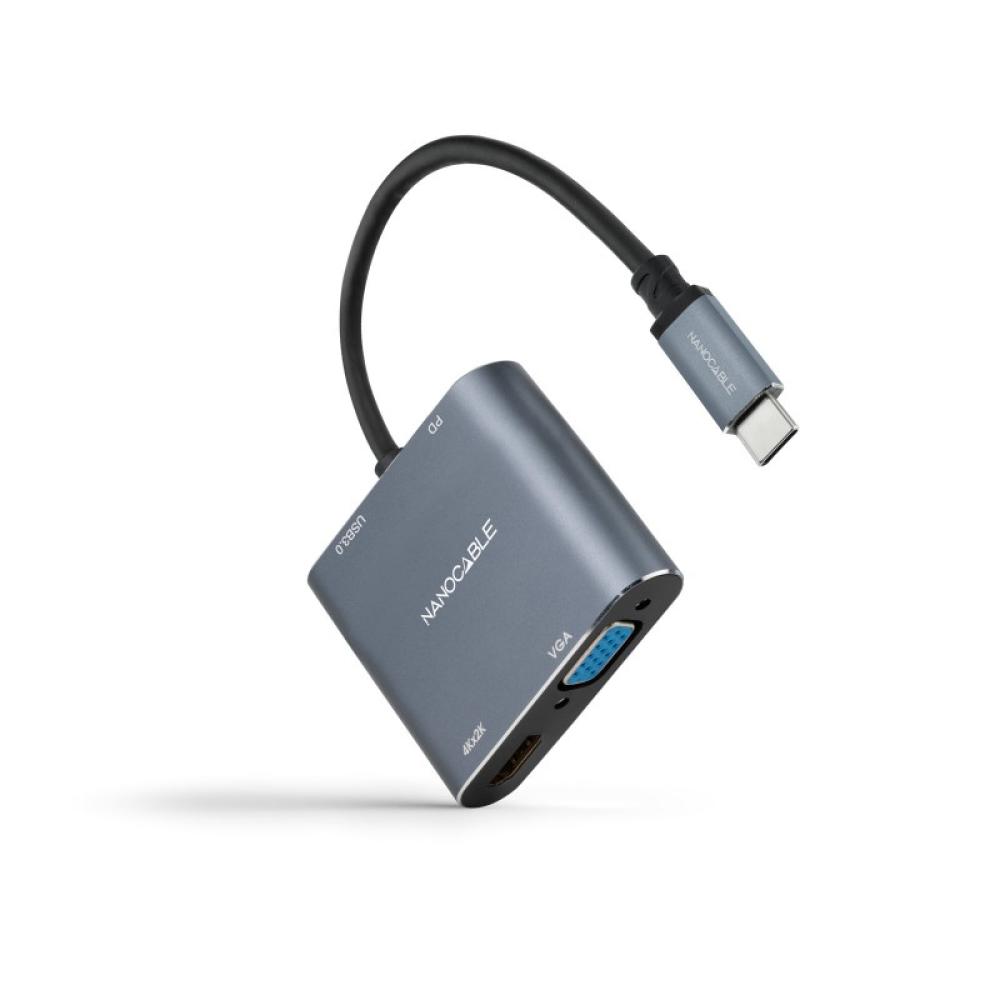 Nanocable - Conversor USB-C a HDMI/VGA/USB3.0/PD 15 cm, Gris
