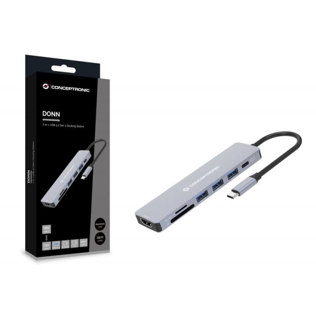 Conceptronic - DONN19G base para portátil y replicador de puertos Alámbrico USB 3.2 Gen 1 (3.1 Gen 1) Type-C Gris