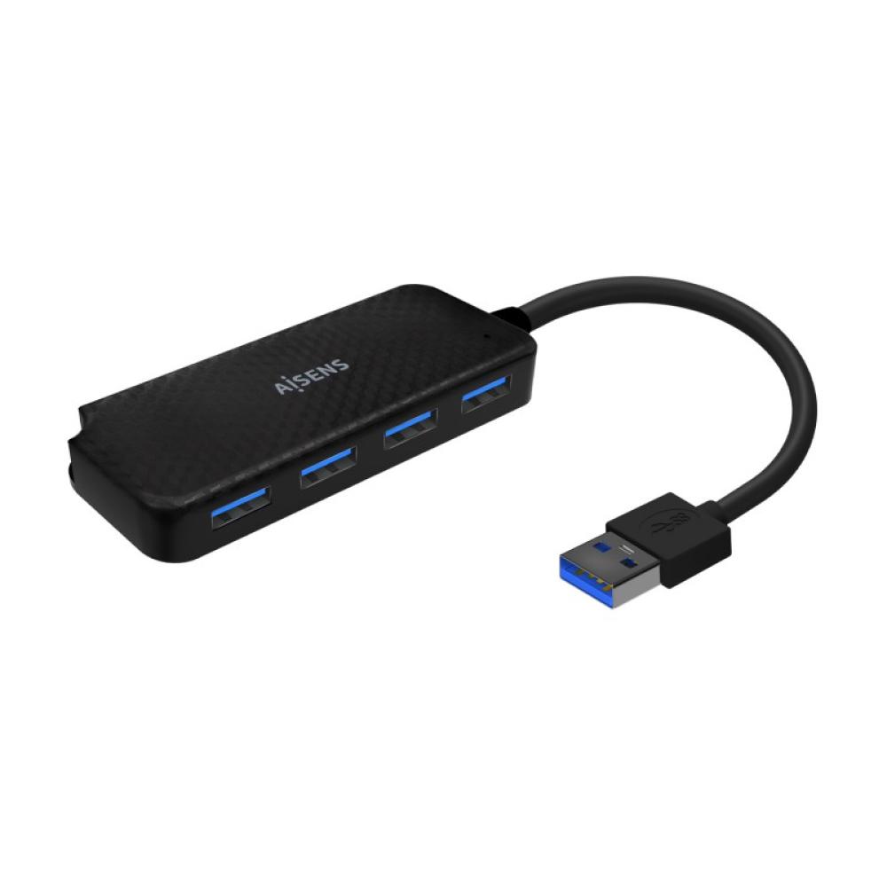 AISENS - Hub USB 3.0, Tipo A/M-4x Tipo A/H, Negro, 15cm