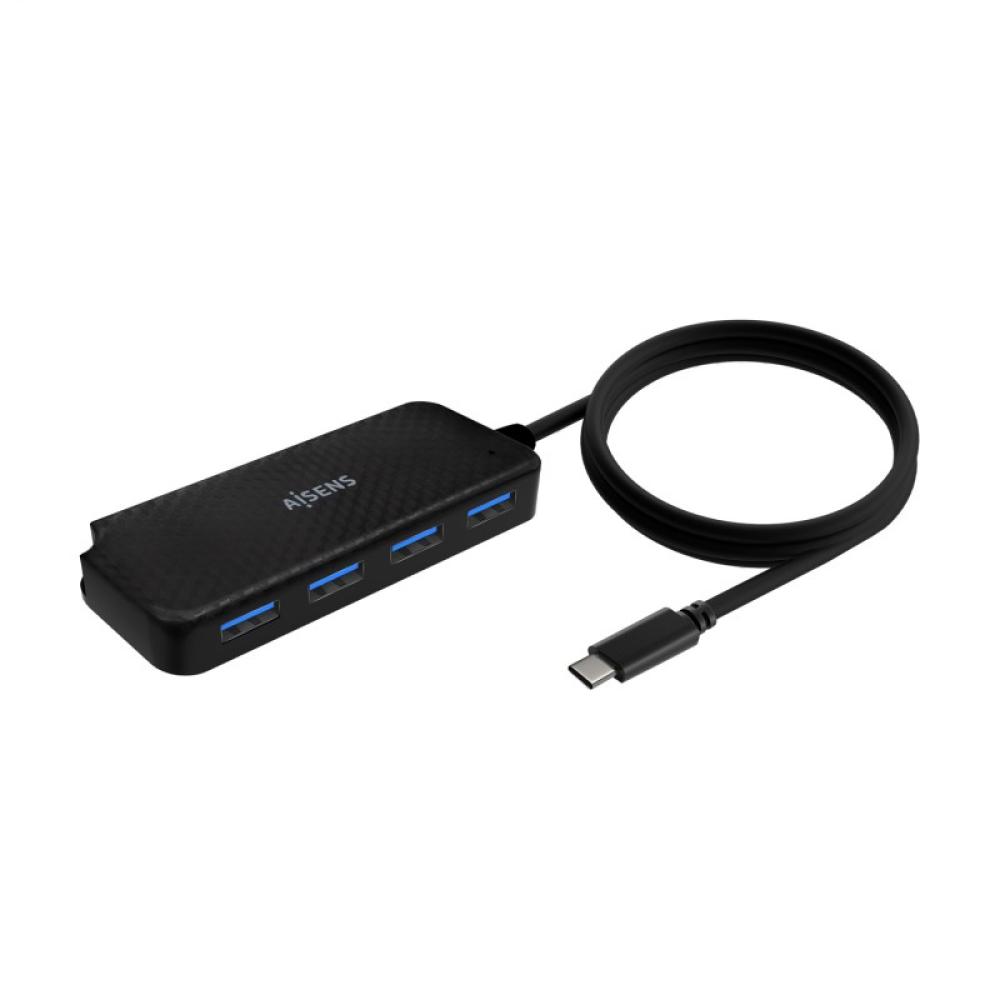 AISENS - Hub USB 3.1 USB-C, USB-C/M-4x Tipo A/H, Negro, 60cm