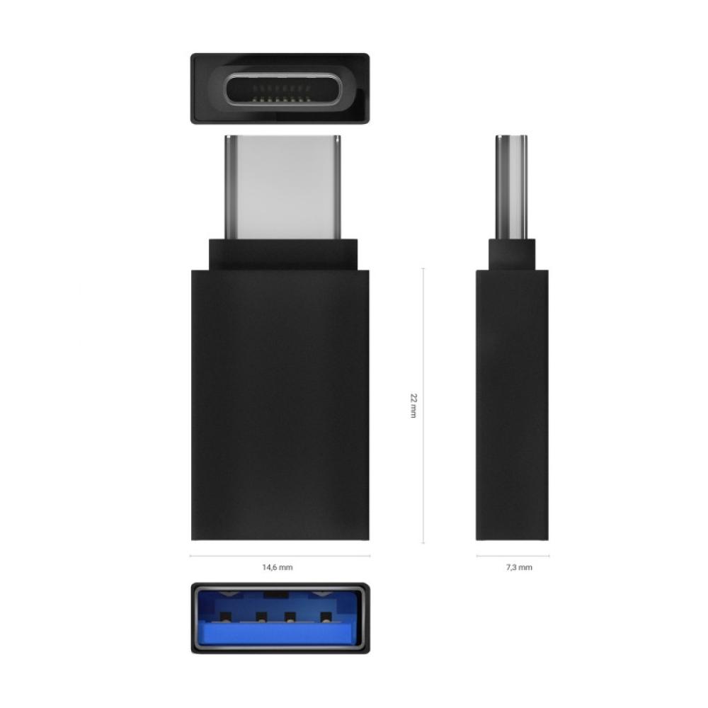 AISENS - Mini Adaptador Aluminio USB 3.2 Gen1 3A, Tipo USB-C/M-A/H, Negro