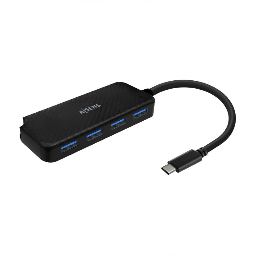 AISENS - Hub USB 3.1 USB-C, USB-C/M-4x Tipo A/H, Negro, 15cm