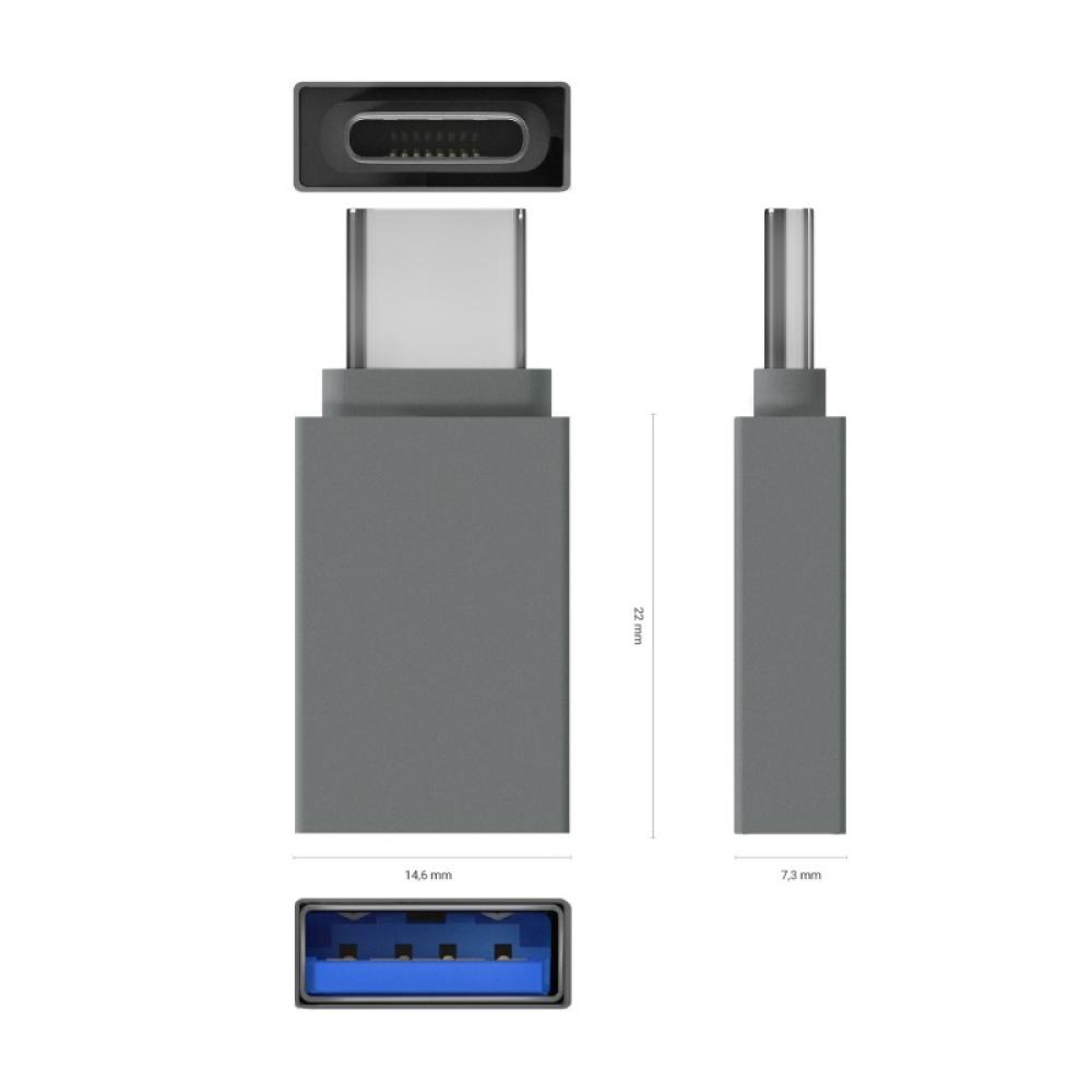 AISENS - Mini Adaptador Aluminio USB 3.2 Gen1 3A, Tipo USB-C/M-A/H, Gris