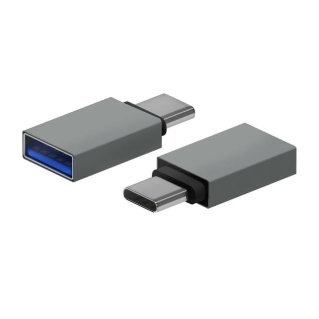 AISENS - Mini Adaptador Aluminio USB 3.2 Gen1 3A, Tipo USB-C/M-A/H, Gris