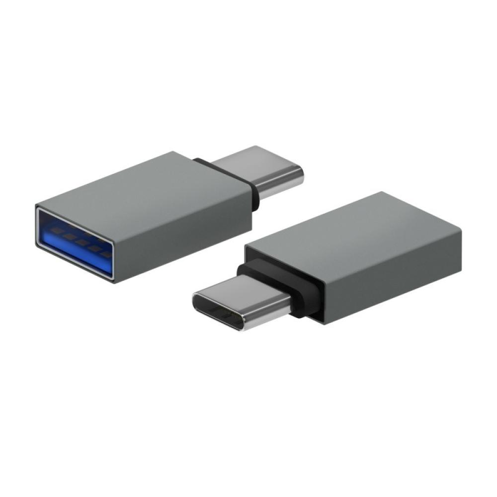 AISENS - Mini Adaptador Aluminio USB 3.2 Gen1 3A, Tipo USB-C/M-A/H, Gris