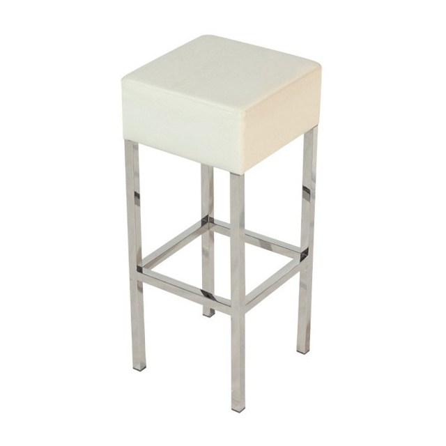 Taburete THEO, cromado, similpiel blanca