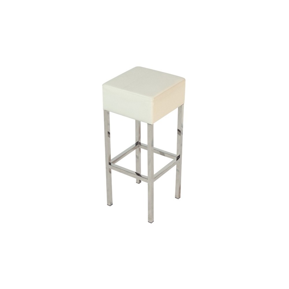 Taburete THEO, cromado, similpiel blanca