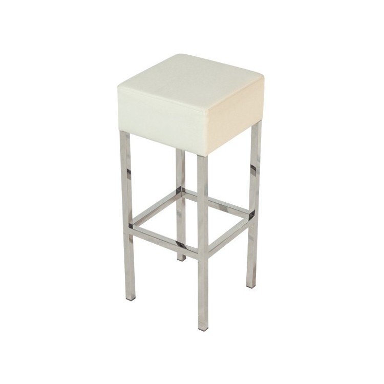 Taburete THEO, cromado, similpiel blanca