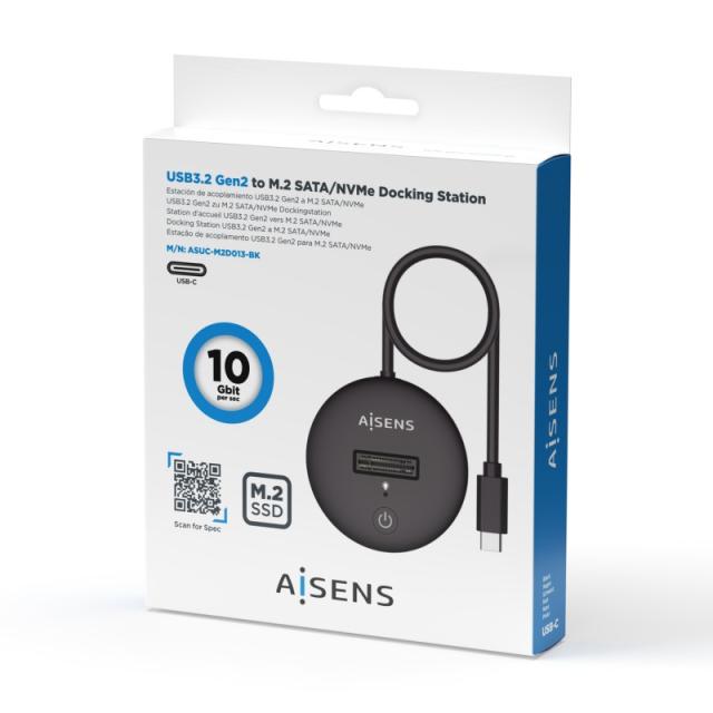 AISENS - USB-C Dock M.2 (NGFF) ASUC-M2D013-BK SATA/NVMe A USB3.1 Gen2, Negra