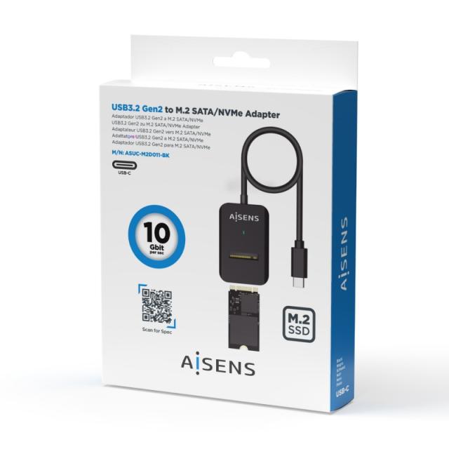 AISENS - USB-C Dock M.2 (NGFF) ASUC-M2D011-BK SATA/NVMe A USB3.1 Gen2, Negra