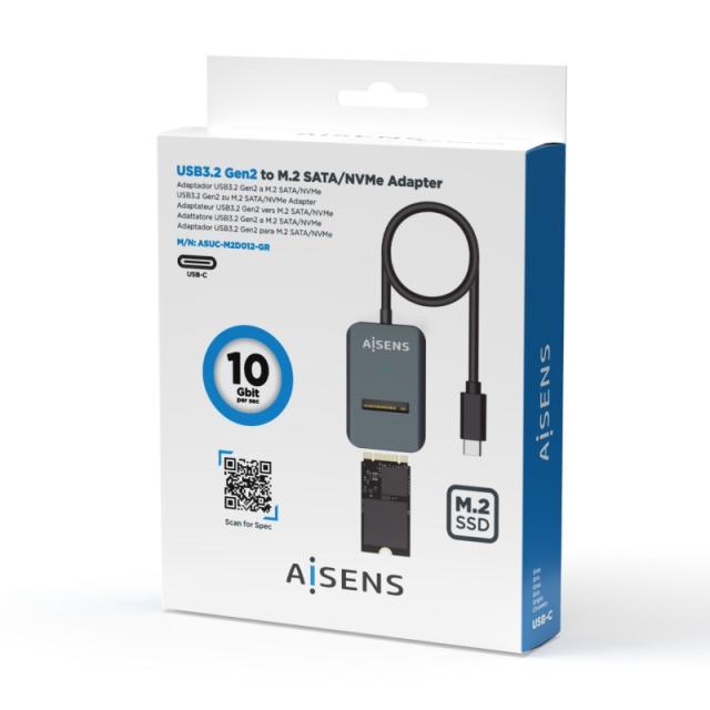 AISENS - USB-C Dock M.2 (NGFF) ASUC-M2D012-GR SATA/NVMe A USB3.1 Gen2, Gris