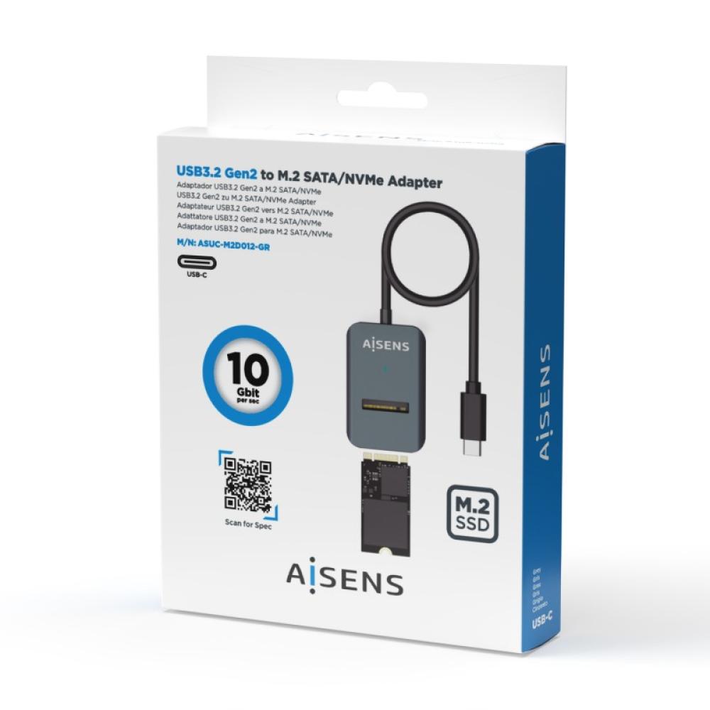AISENS - USB-C Dock M.2 (NGFF) ASUC-M2D012-GR SATA/NVMe A USB3.1 Gen2, Gris