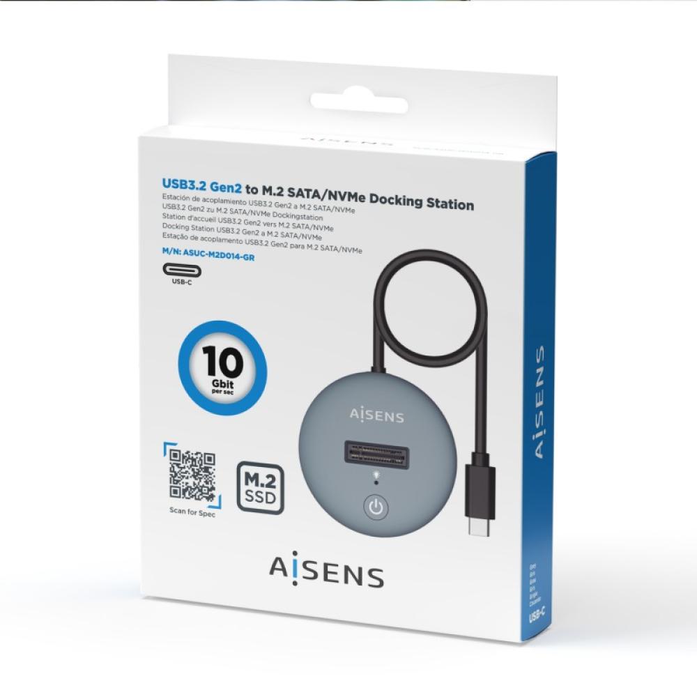 AISENS - USB-C Dock M.2 (NGFF) ASUC-M2D014-GR SATA/NVMe A USB3.1 Gen2, Gris