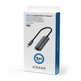 AISENS - Conversor USB3.1 Gen1 USB-C A Ethernet Gigabit 10/100/1000 Mbps, Gris, 15cm - A109-0709