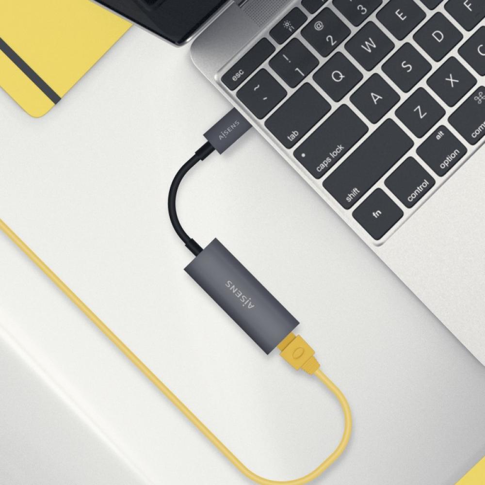 AISENS - Conversor USB3.1 Gen1 USB-C A Ethernet Gigabit 10/100/1000 Mbps, Gris, 15cm - A109-0709