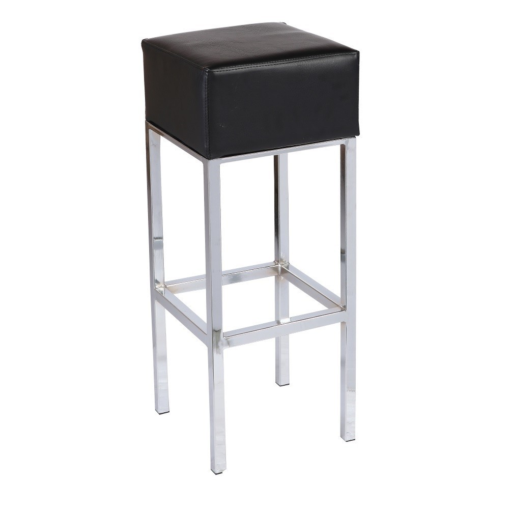Taburete THEO, cromado, similpiel negra