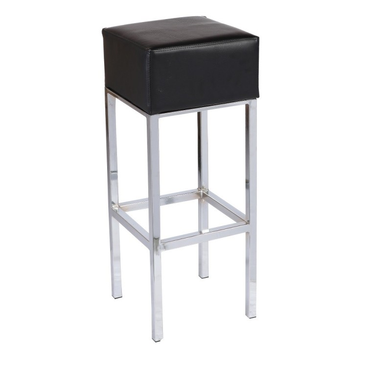 Taburete THEO, cromado, similpiel negra