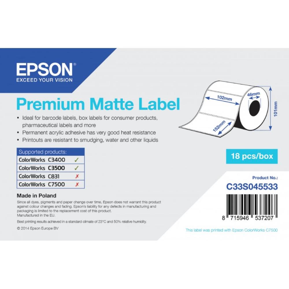 Epson - Premium Matte Label - Die-cut Roll: 102mm x 152mm, 225 labels