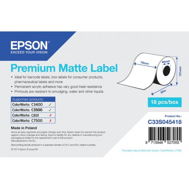 Epson - Rollo continuo de Premium Matte Label, 76 mm x 35 m