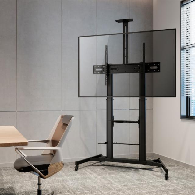 AISENS - Soporte de Suelo ECO con Ruedas y Manivela, Bandeja para DVD y Soporte de Cámara para Monitor/TV 100Kg de - FT100TE-171