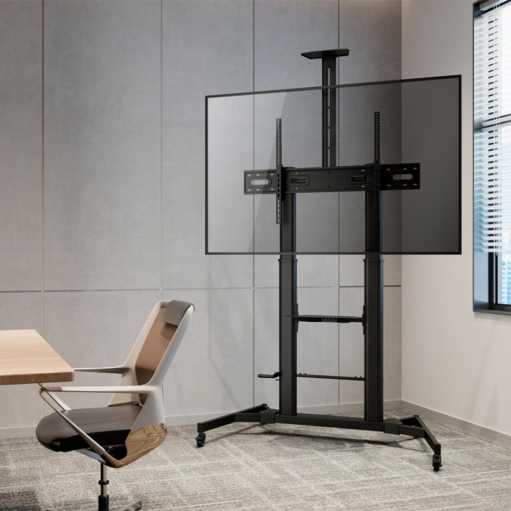 AISENS - Soporte de Suelo ECO con Ruedas y Manivela, Bandeja para DVD y Soporte de Cámara para Monitor/TV 100Kg de - FT100TE-171