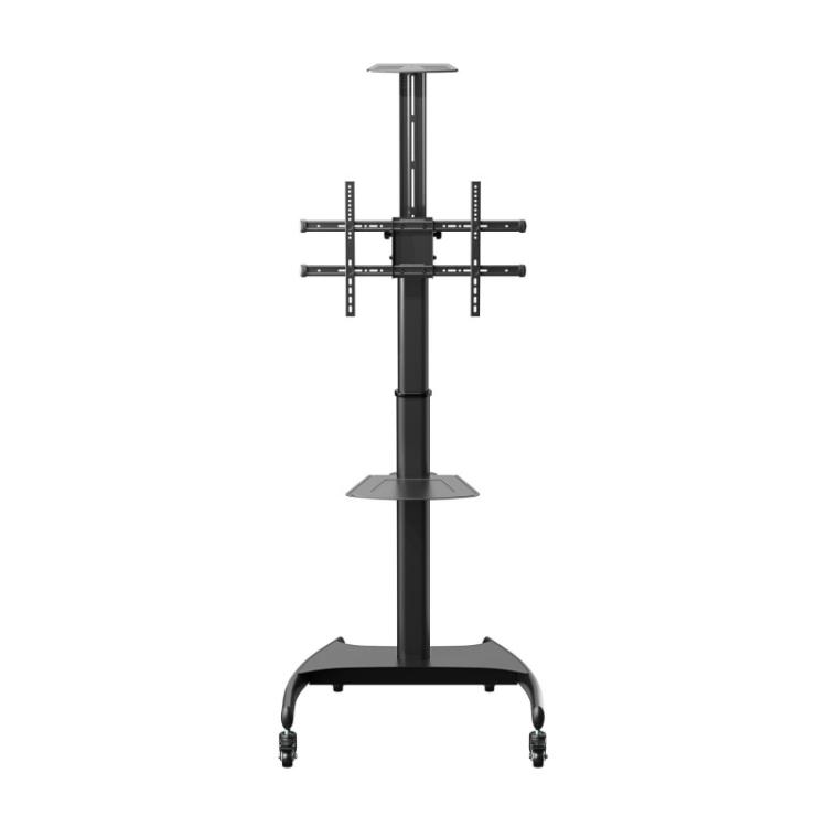 AISENS - Soporte de Suelo ECO con Ruedas y Manivela, Bandeja para DVD y Soporte de Cámara para Monitor/TV 50Kg de 37-70, Negro